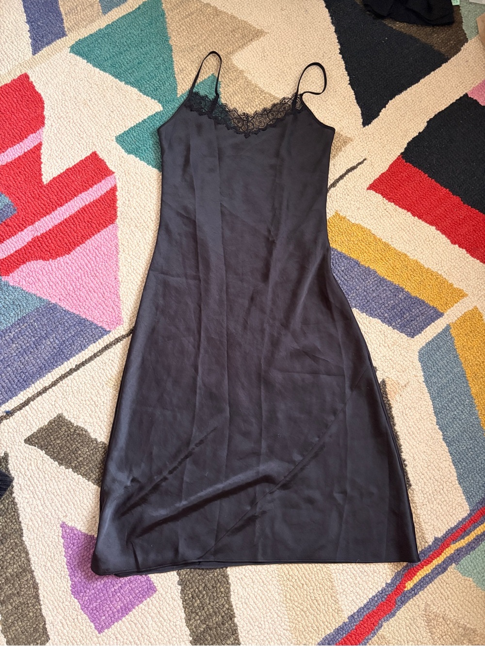 Aritzia Black Satin Lace-Trim Slip Dress